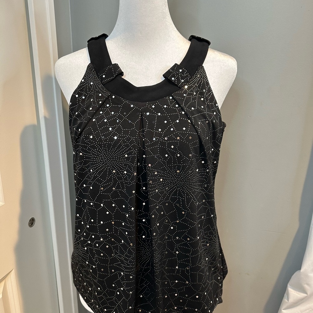 R&M Richards Petite Black Sequined Halter Size 6 Petite